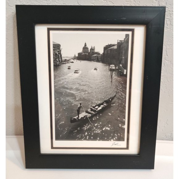 Grand Canal of Venice Italy Black & White Photograph Print Framed Signed 12x10 - Picture 1 of 7